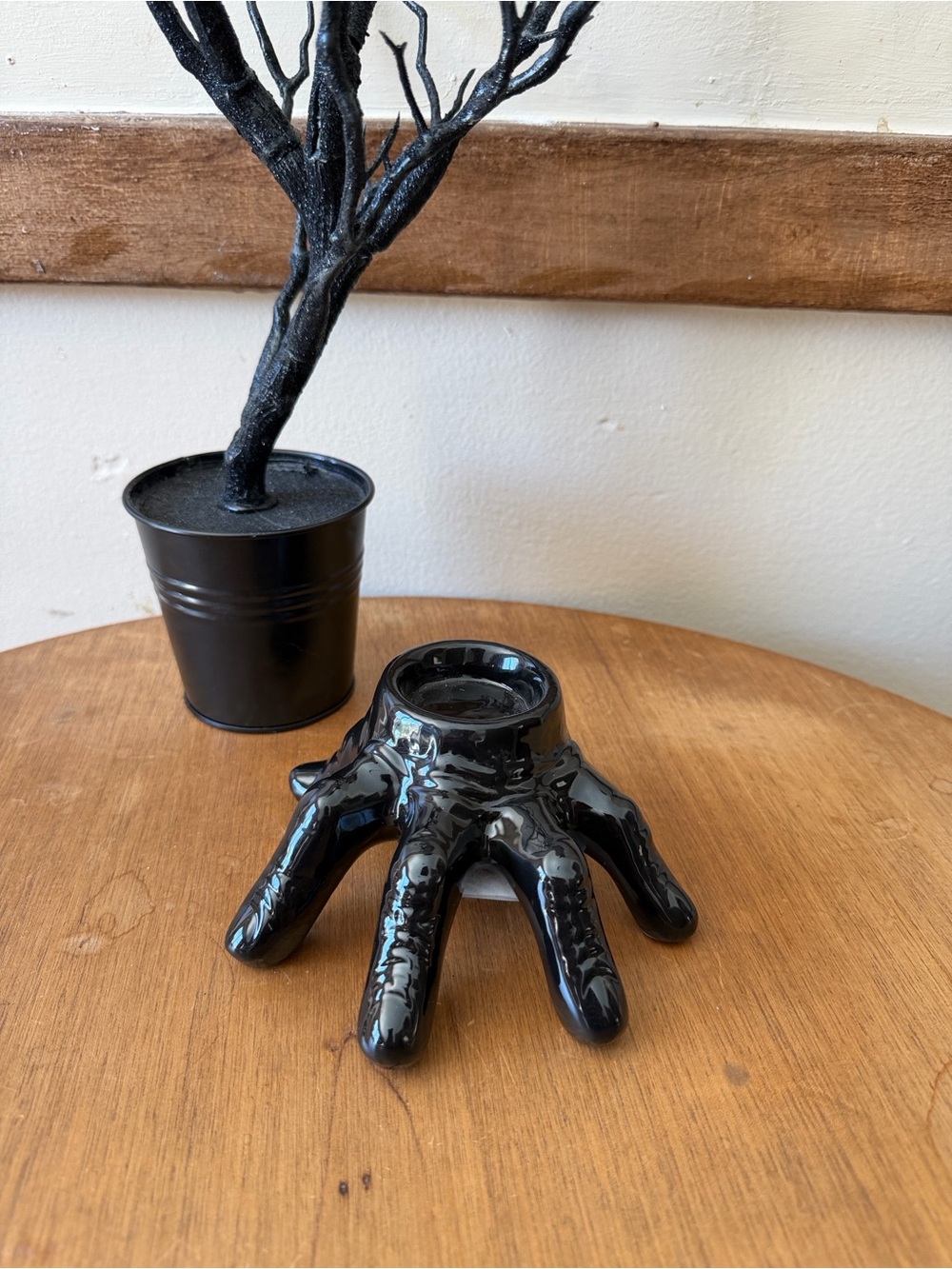 Black Ceramic Halloween  Hand Candle Holder
